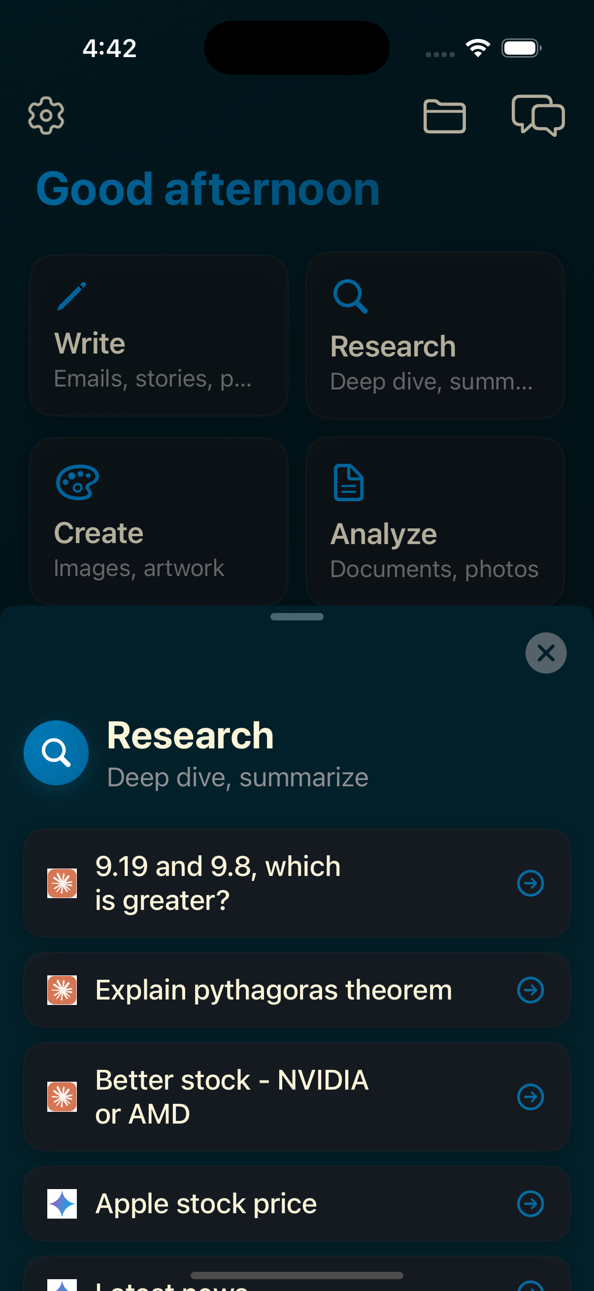 Research feature - Deep dive, summarize, analyze