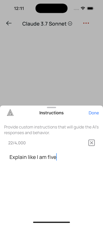 Custom Instructions configuration screen