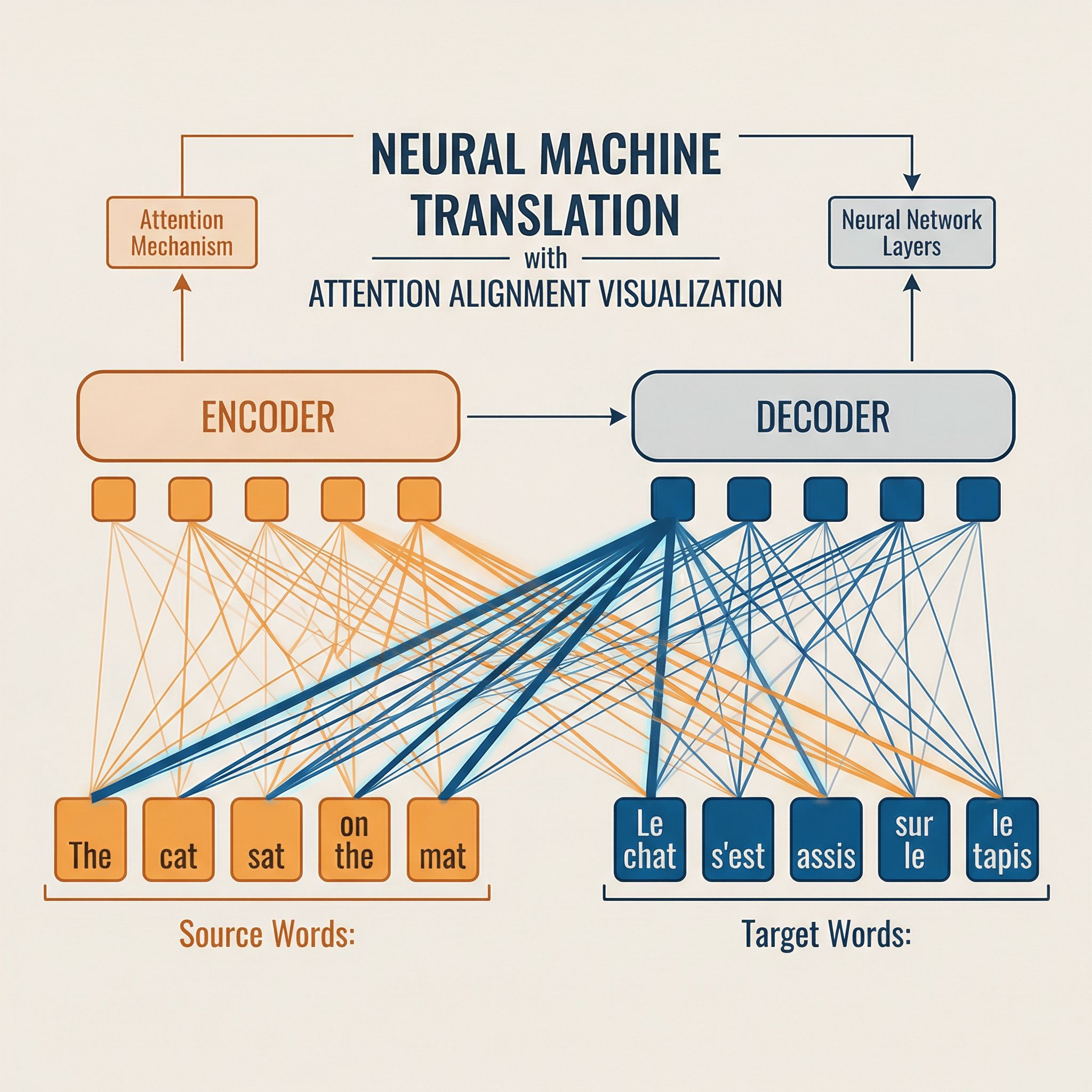 Attention alignment between source and target sentences in machine translation