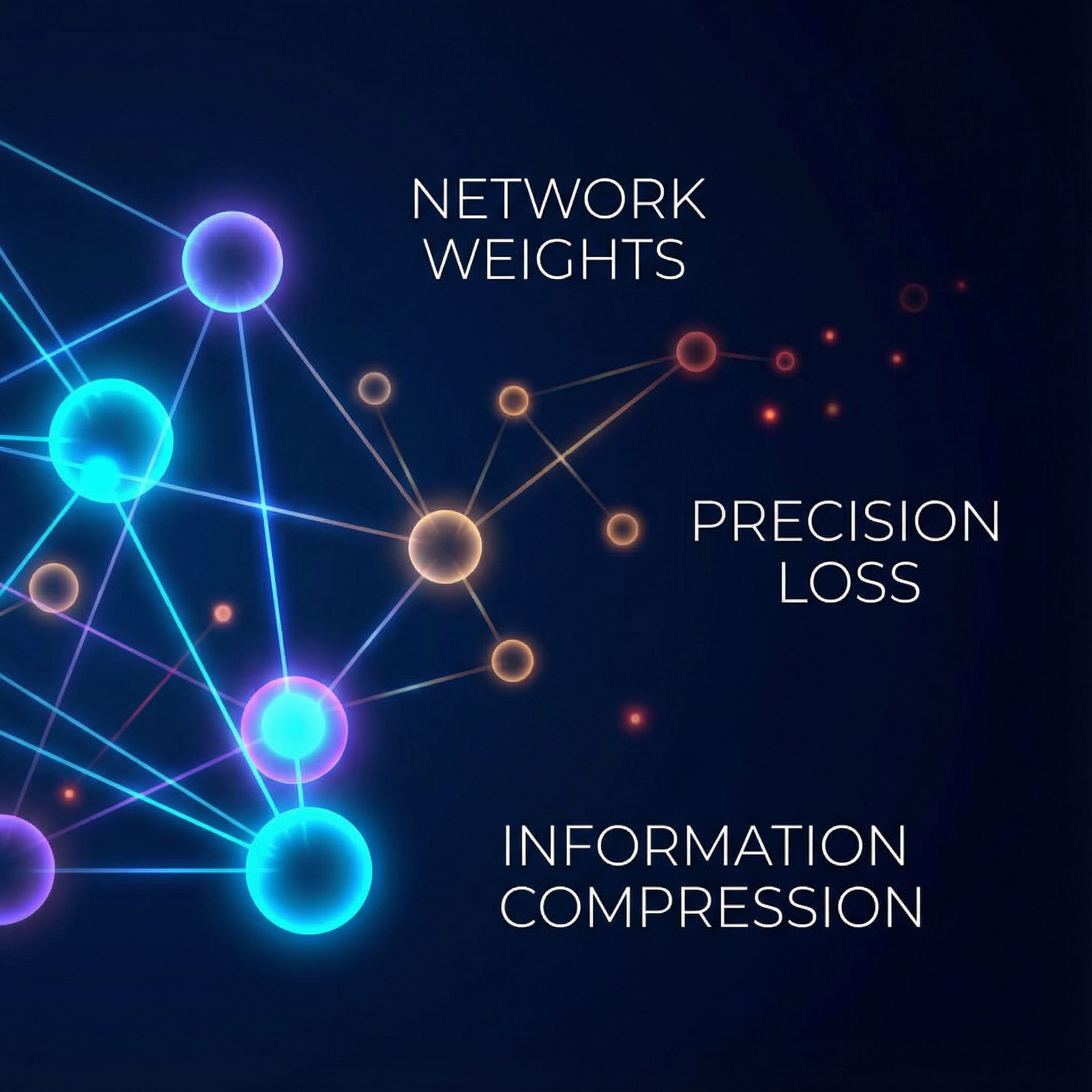 Neural network with weights of varying precision, some fading to represent low-information connections