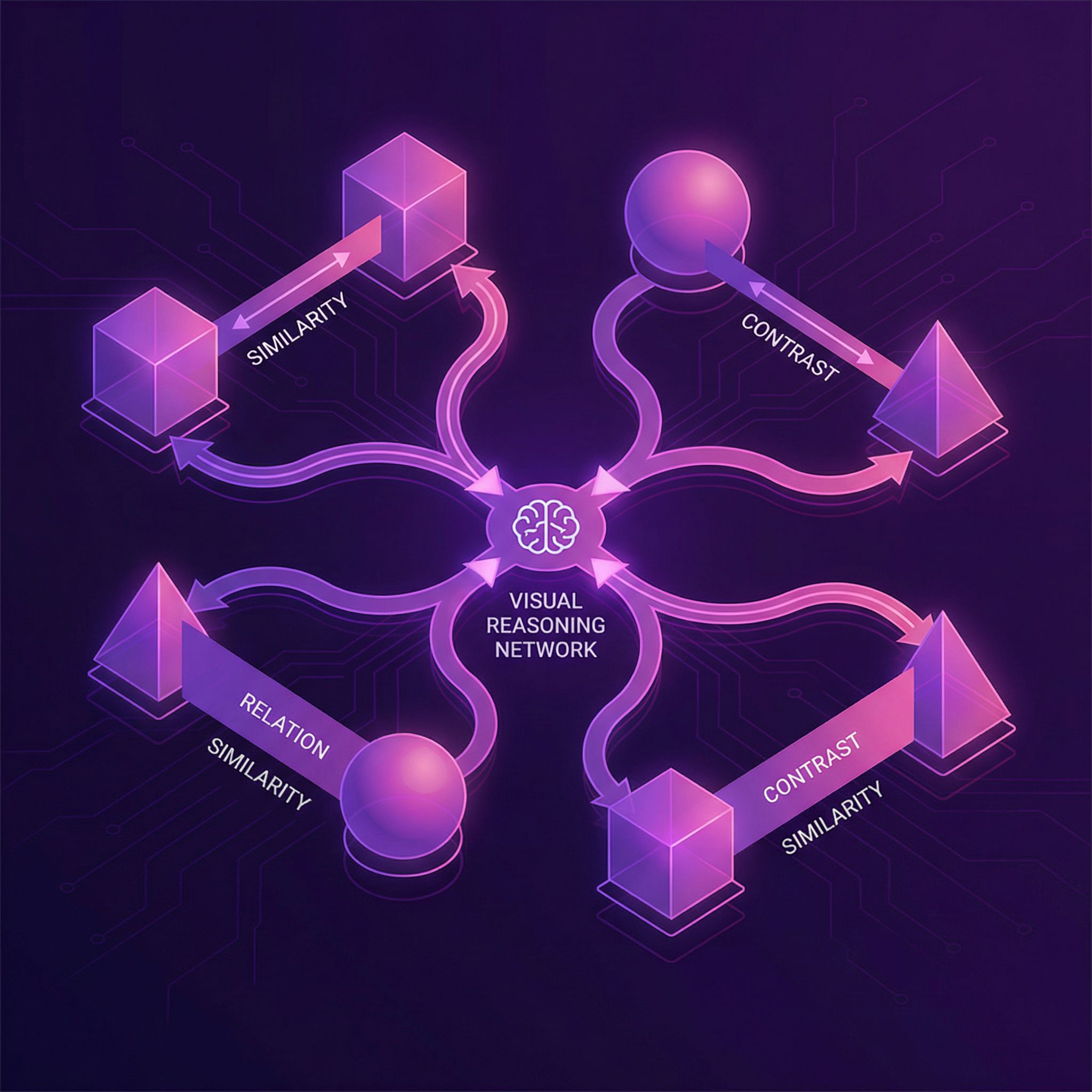 Relation network comparing pairs of objects in a scene