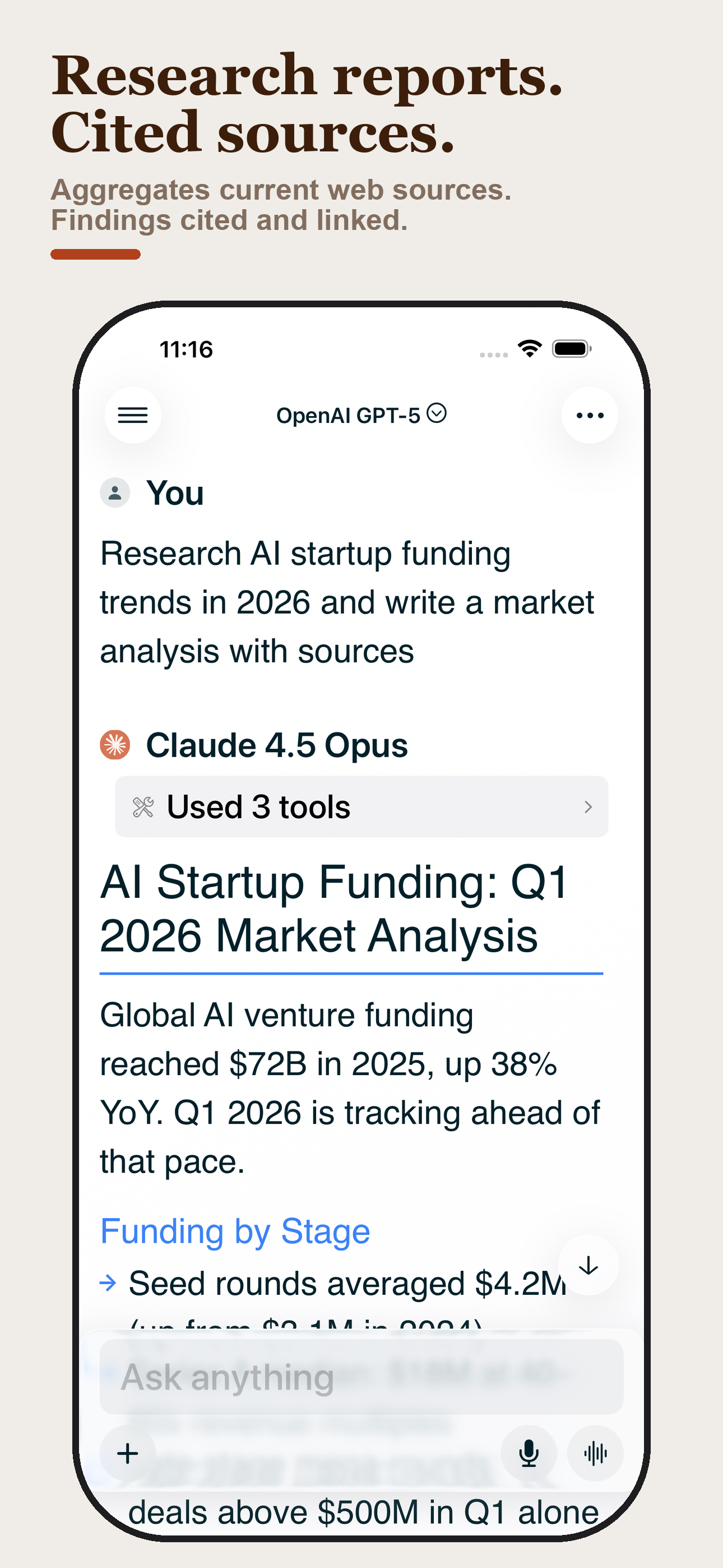 Deep research with citations