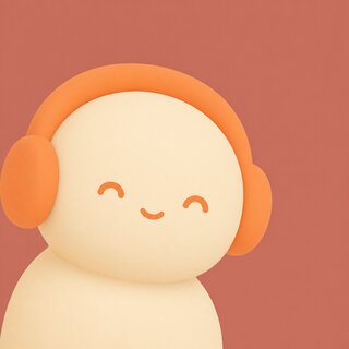 Sai's app icon: a round cream face with closed, happy eyes and apricot headphones on terracotta